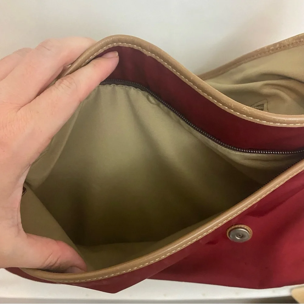 Coach F70355 Khaki red Nylon With Leather Trim Messenger laptop Unisex Bag